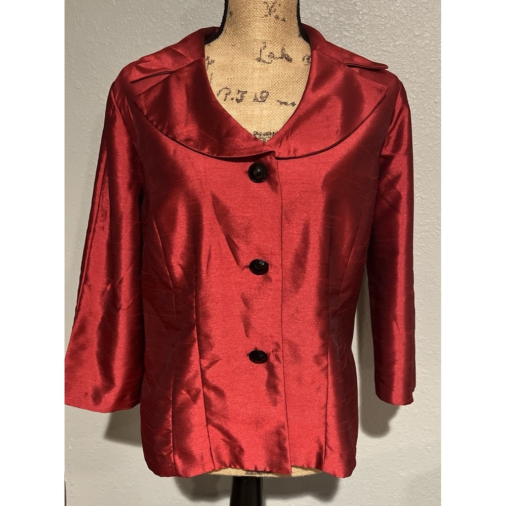 Dana Kay Womens 14 Red Satin Blazer Evening Formal Cocktail Jacket 3/4 Sleeve